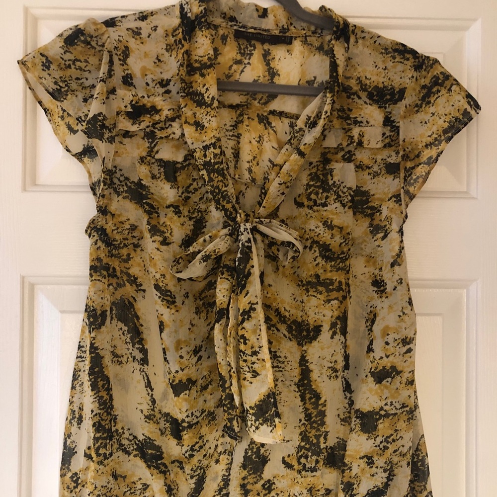 Flutter sleeve tie neck blouse